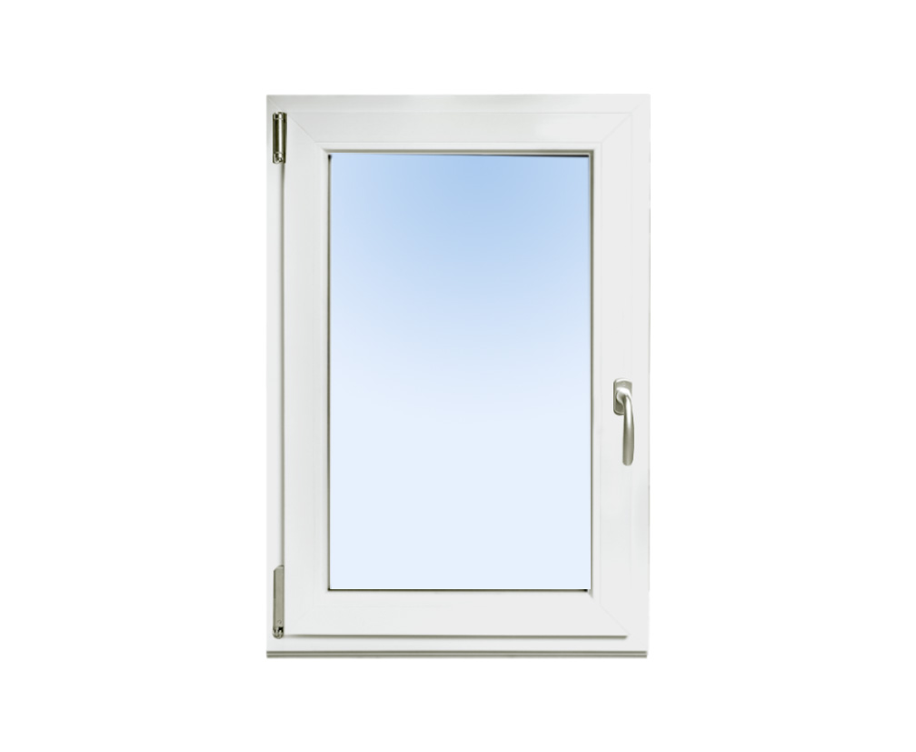 einteiliges Fenster in der Farbe Weiß mit einem silbernen Griff 