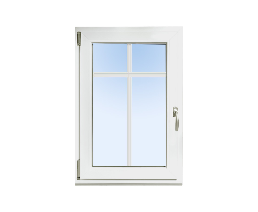 Fenster in Weiß mit Sprossen und einem Fenstergriff