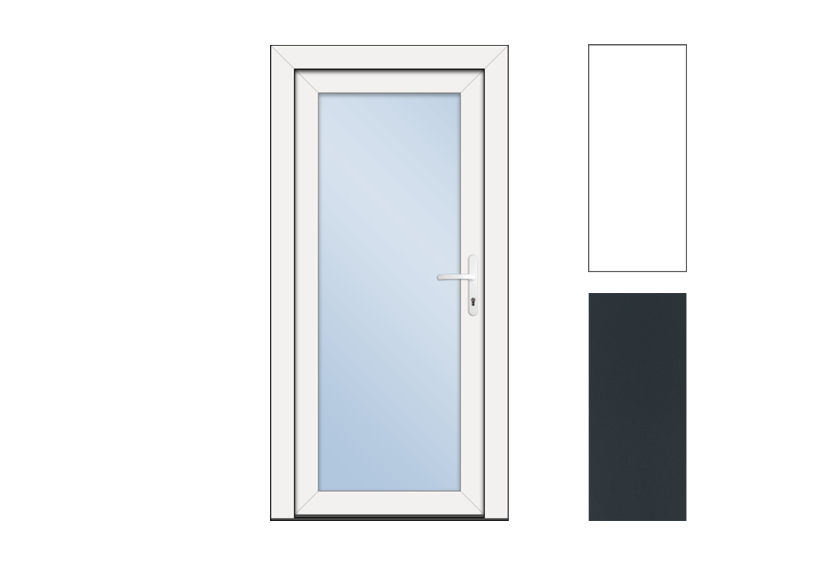 Weiße Haustüre mit Füllung, mit zwei Farben abgebildet
